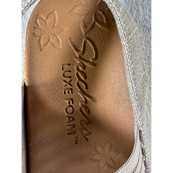 SKECHERS Luxe Foam Gray Cork Wedge Heel Sandals Womens Size 10 - Picture 8 of 16